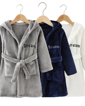 Boy and Girls Flannel Pajamas Robe Autumn and Winter Children Sleepwear Soft Hooded Kids Homewear 2-8 Years