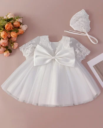 High Quality White Lace Gauze Dress is Suitable for a Baby Girl's Christening Birthday Party