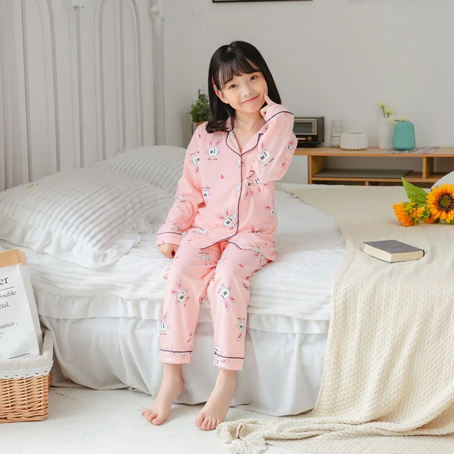Children Cotton Pyjamas Set Baby Sleepwear Pijama Cartoon Print Pajamas Suit Boys Girls Sleepwear Set Autumn Kids Loungewear