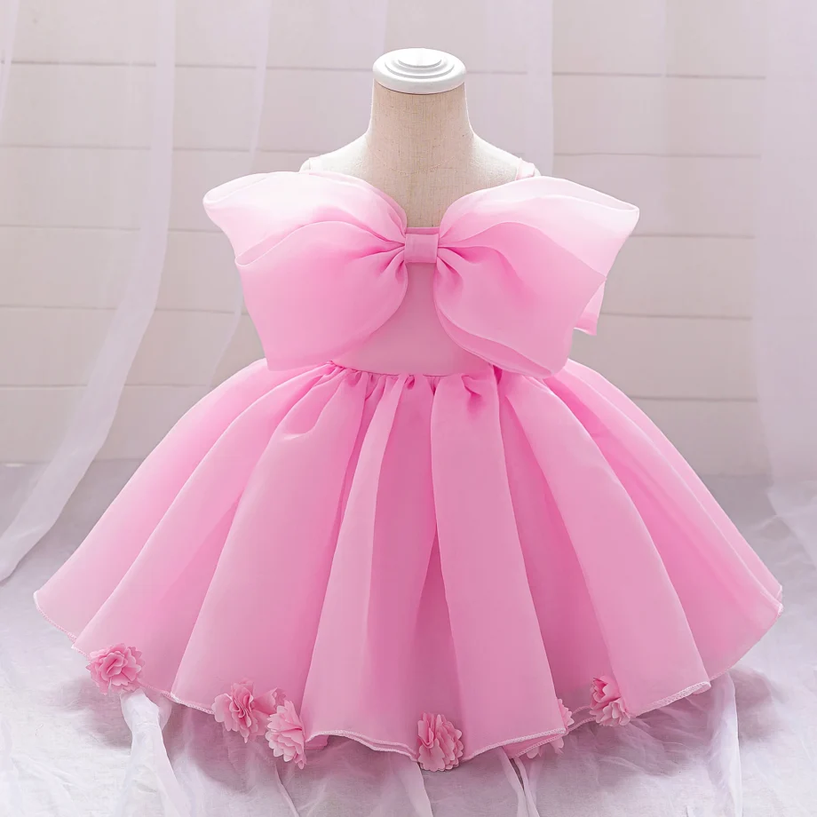 Baby girl pink sweet dress with big bow design young girl dress fashionable and textured girl's clothing suitable for parties