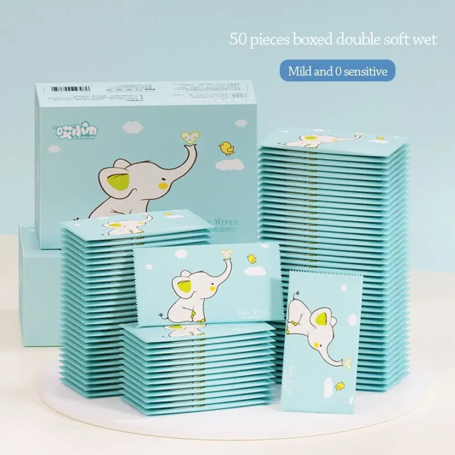 50pcs Cute Disinfection Baby Wet Wipes Non woven fabric Portable Tissue Hand Cleaning Wet Wipe Pouch Outdoor
