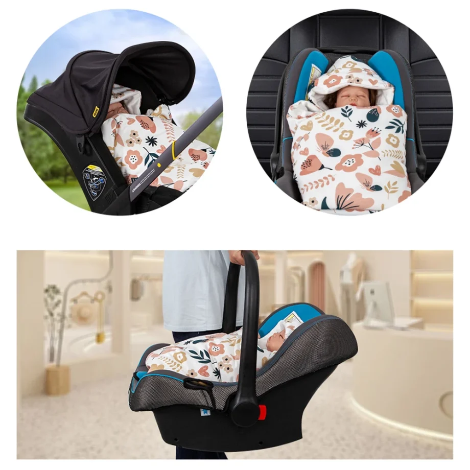 0-3 Months Newborn Baby Blanket In Infant Car Seat Soft Cotton Swaddle Wrap With Windproof Hooded Warm For Outside Travel