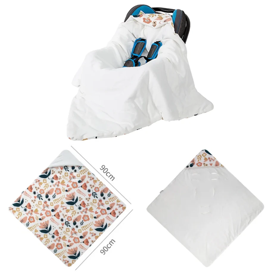 0-3 Months Newborn Baby Blanket In Infant Car Seat Soft Cotton Swaddle Wrap With Windproof Hooded Warm For Outside Travel