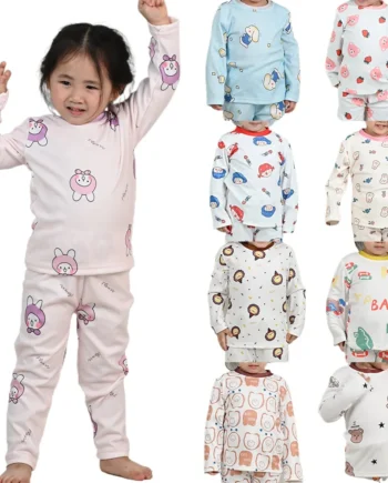 Children Cotton Pajamas Suit Kids Cartoon Sleepwear Autumn Long Sleeve Top+Trousers 2Pcs Boys Girls Velvet Pyjama Loungewear Set