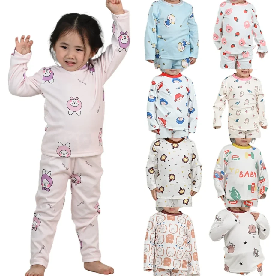 Children Cotton Pajamas Suit Kids Cartoon Sleepwear Autumn Long Sleeve Top+Trousers 2Pcs Boys Girls Velvet Pyjama Loungewear Set