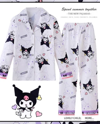 2pcs Kid's Kuromi Pattern Pajamas, Long Sleeve Top & Pants Set, Cartoon Cinnamoroll Print Loungewear, Comfy Casual Girl's Set