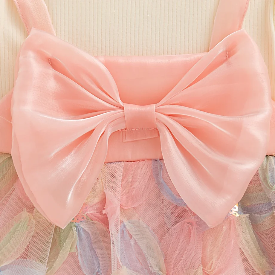 Baby Girl Dress Spring And Autumn Cotton Long Sleeved Bow Flower Mesh Baby Dresses Cute And Casual Girls' Clothing