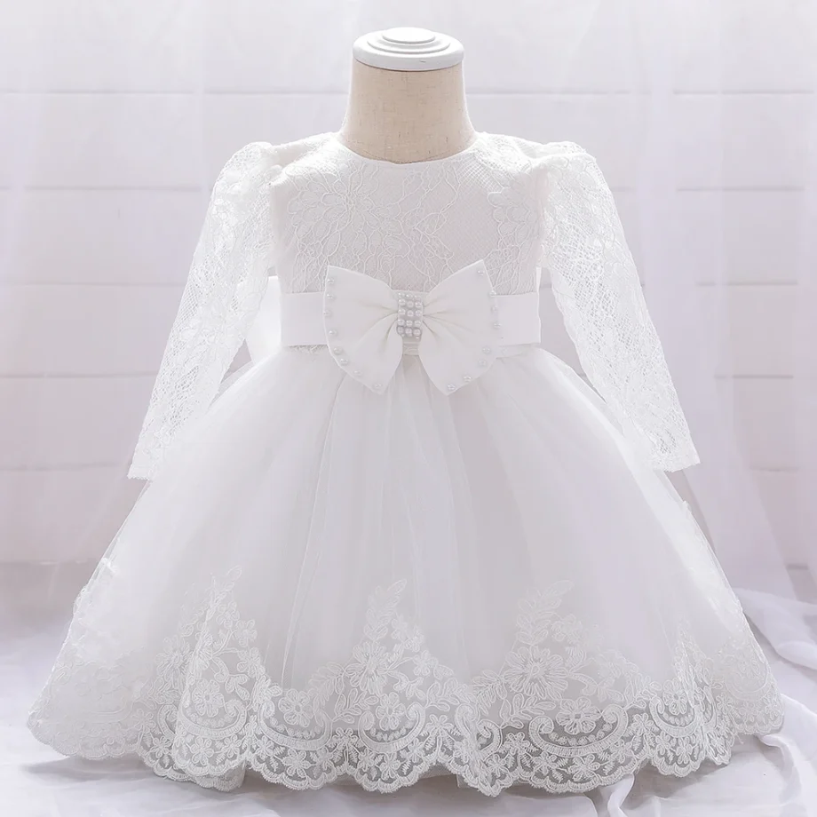 Baby Girls Lace Embroidery Birthday Party Dress Kids Big Bow Fluffy Costumes Infant Holiday Baptism Princess Gown Toddler Wear