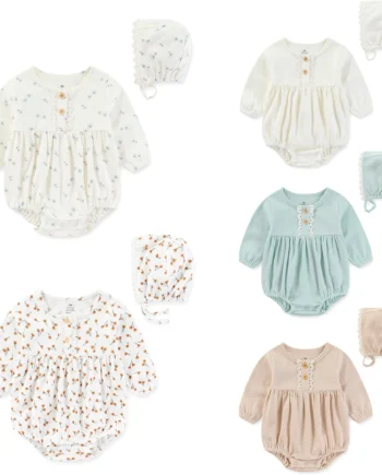 Fashion Cute Short/Long Baby Girls Bodysuit +Hats（Headband） 3-24Months Sweet Cute Newborn Girl clothing sets