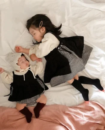 Melario Spring Baby Plaid Dungaree Dress Suit Baby One-Piece Romper Crawling Clothes Sister Suit Girl Clothes Baby Girls Dresses