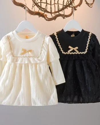 Autumn New Newborn Girls Long Sleeve Dresses 2 Years Baby Princess Lace Kids White Black Dress Toddler Girl Clothes Lolita Dress
