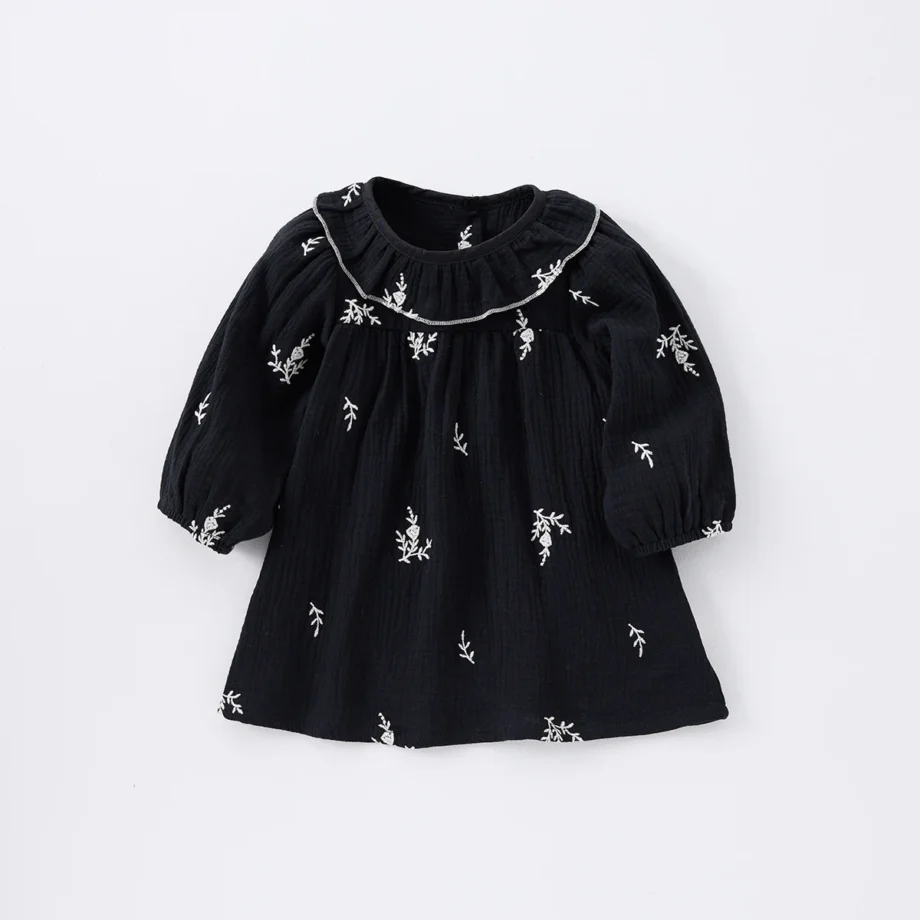 Korean version of ins children's dress for girls soft cotton yarn full embroidered floral dress for baby girls casual princess s