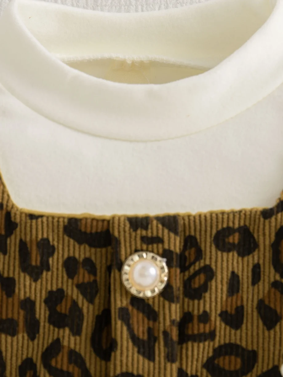 Leopard Print Knit Dress for Baby Girls Long Sleeve Korean Style 2025 New Autumn Toddler Gown send Bag