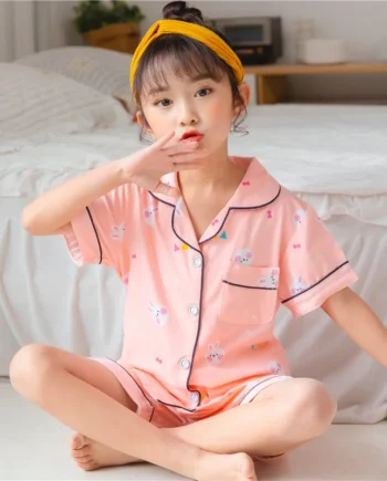 Girls Summer Pajamas Sets Children's Button Down Loungewear Kids Clothes Boys Nightwear Pijamas for Boys Korean Kids Clothes