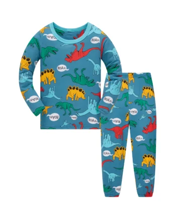 Kids Pajama Set 100% Cotton Soft Dinosaur Print Loungewear Long Sleeve Pjs Sleepwear for Toddler Boys Girls Age 1-8 Years