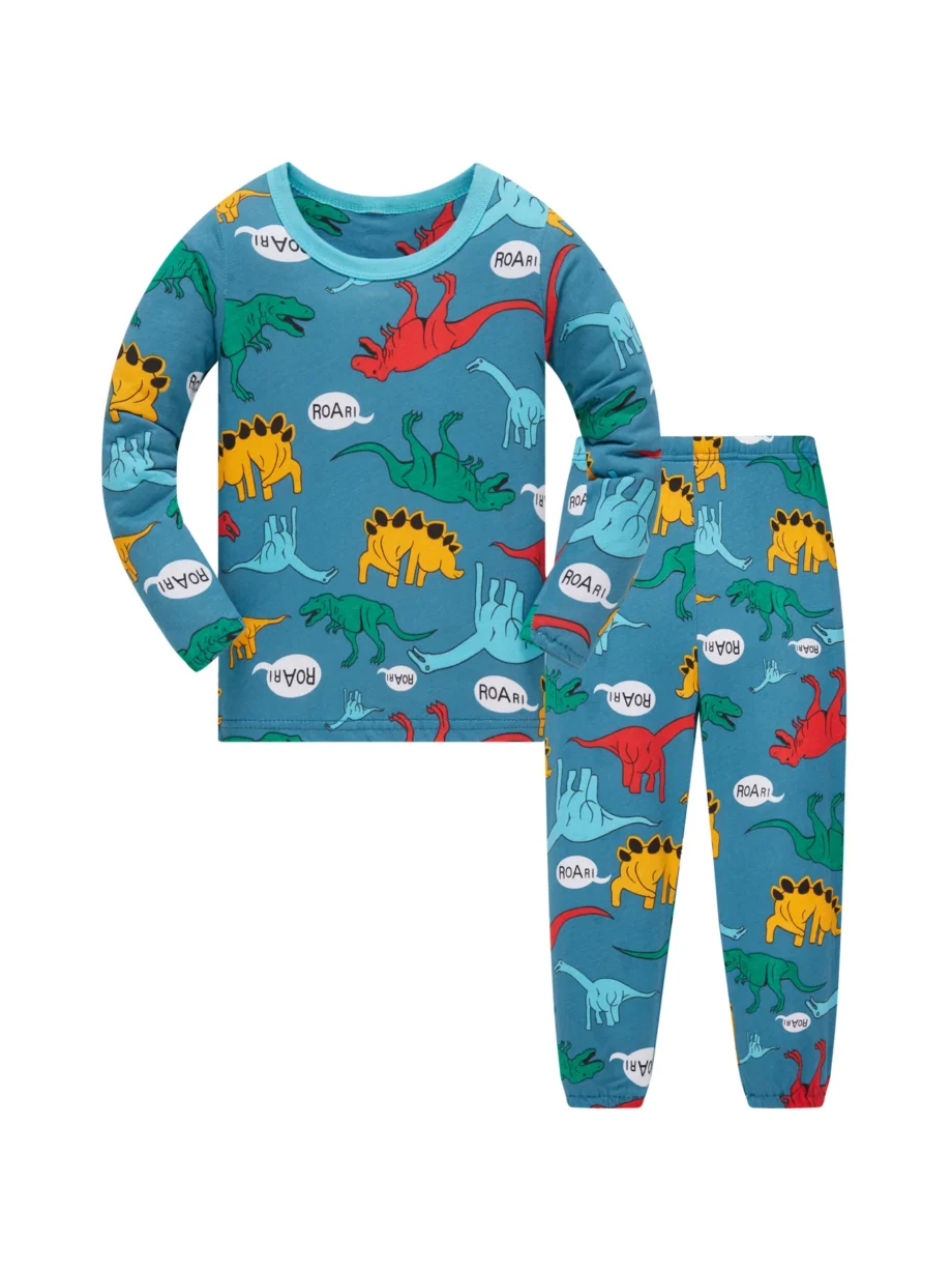 Kids Pajama Set 100% Cotton Soft Dinosaur Print Loungewear Long Sleeve Pjs Sleepwear for Toddler Boys Girls Age 1-8 Years