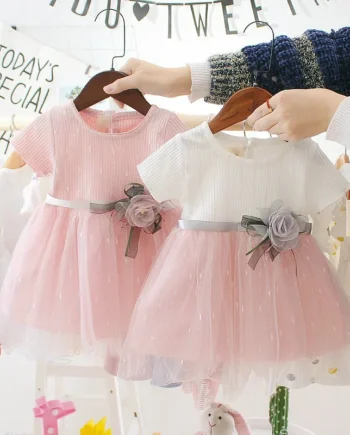 Summer New Baby Girls Dress Sweet Princess Dress Flower Ribbon Mesh Shaggy Gauze Dress Birthday Party Dress