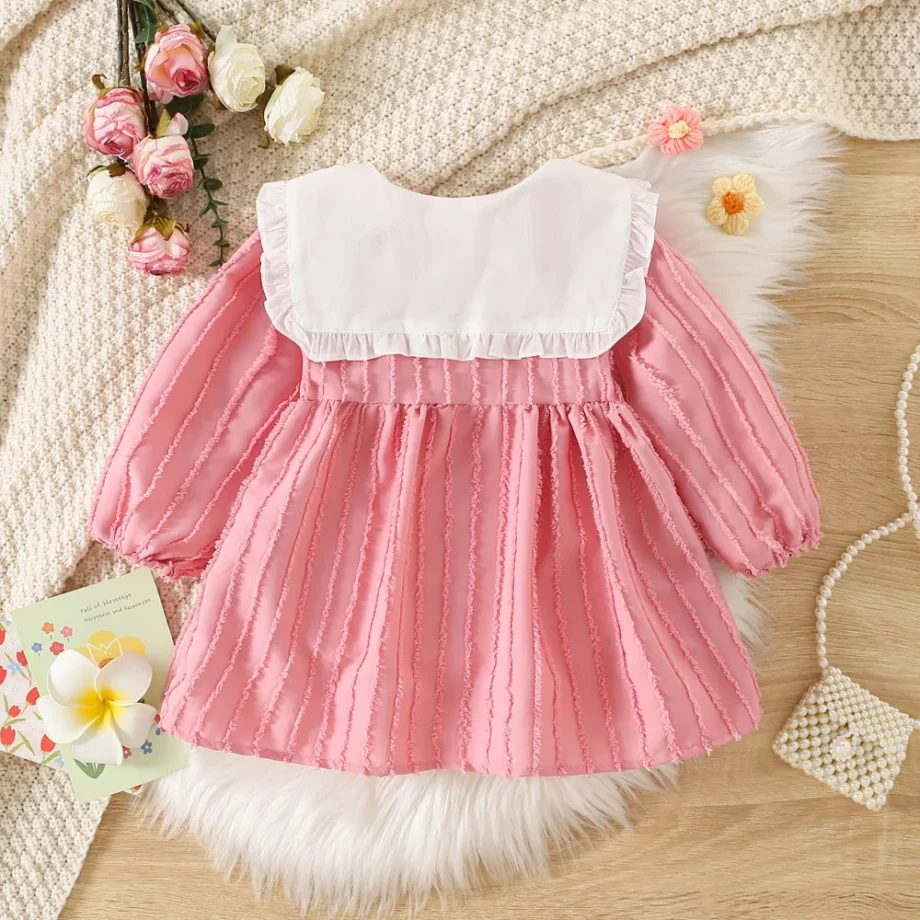 Children's Dress Autumn Korean Edition Girls' Sharp Neck Long Sleeve Skirt Baby Girl's Elegant Princess Skirt