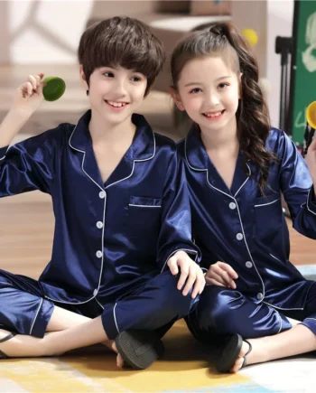 Satin Silk Pajama Set for Kids Boys Girl Long SLeeved Pijamas Children Silky Loungewear Teen Girl Pjs 2 to 4 6 8 10 12 14 Years