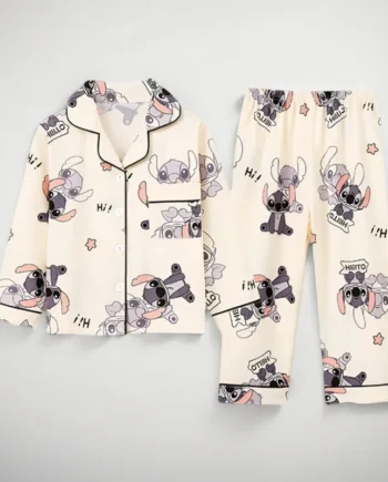 2pcs Stitch Print Autumn and Winter Kids Pajama Set for Boys and Girls, Long Sleeve Top & Pants Set, Stitch Home Wear Set