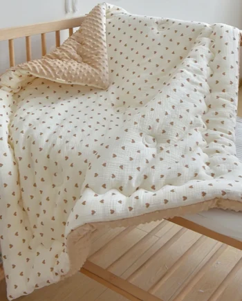 Winter Thermal Muslin Cotton Baby Duvet,Newborn Cozy Quilted Comforter with Dotty lining,Soft Infant Baby Blanket with Filler