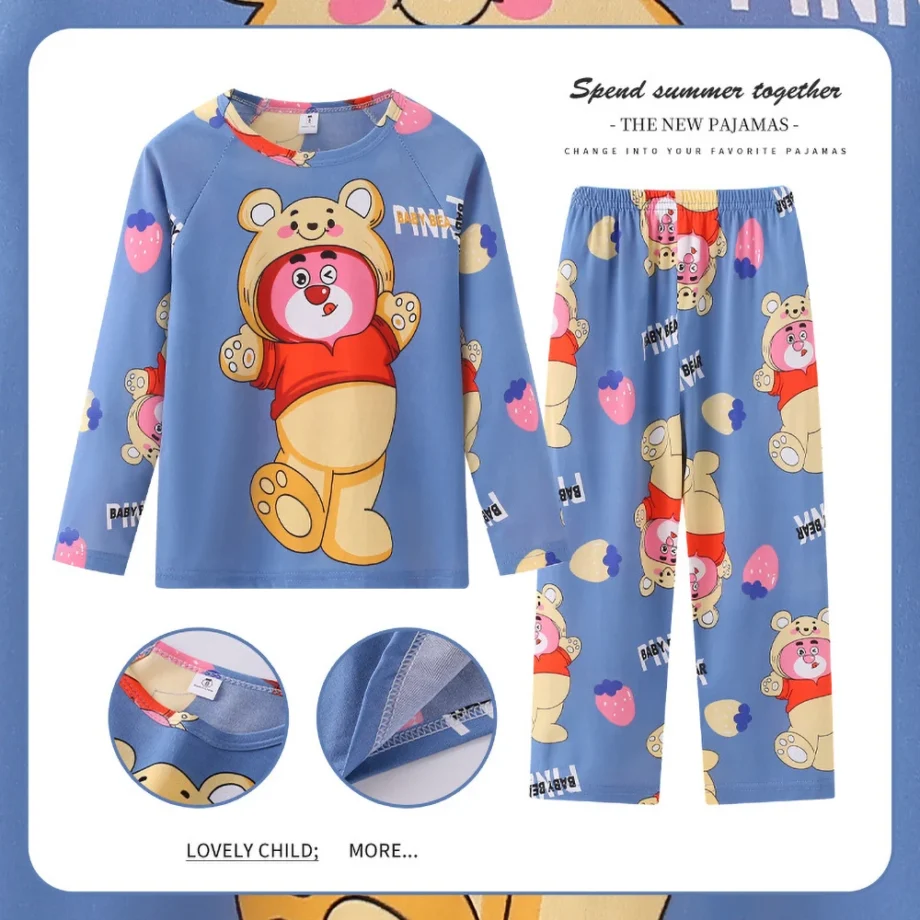 Minnie Stitch Kids Pajama Sets Long Sleeve Loungewear with Cute Animal Print Soft Sleepwear for Boys/Girls Cartoon Sleep Pants