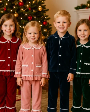 Kids Tales Christmas Pyjamas Sets for 0-13years Red Golden Velvet Loungewear Sibling Pajamas Baby Boys Girls Children Clothes