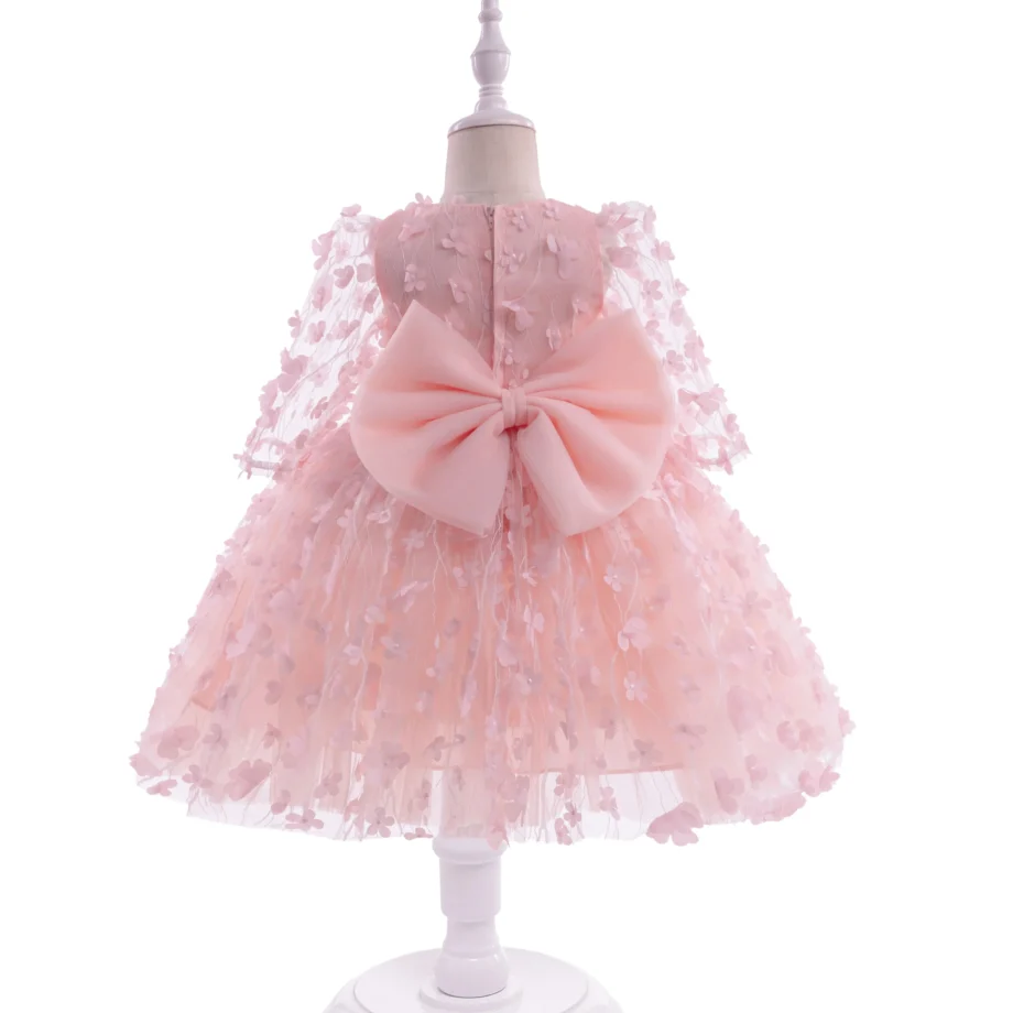 Baby Elegant Dress Girls Butterfly White Dress Kids Baptism Wedding Gown for Celebration Baby First Birthday Party Ball Dress