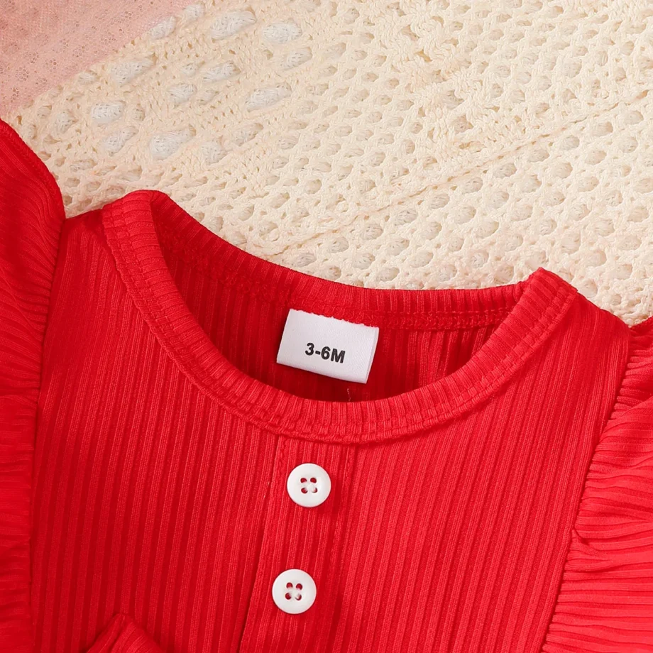 Baby Girl Festival Party Dress Red Ruffle Mesh Long Sleeve Dress+Bow suitable 0-24 Months Baby Girl New Year Dress