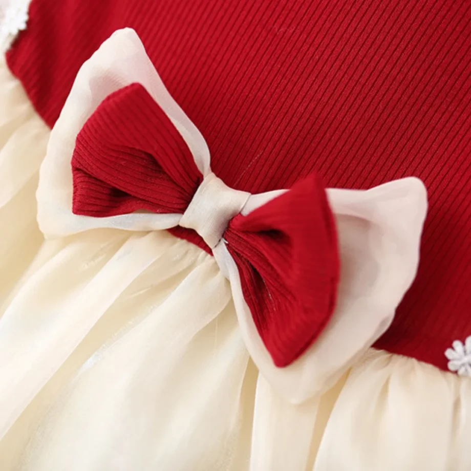 Baby Girl Dress Summer Cotton Knitted Bow Ruffled Bubble Sleeve Baby Dresses Sweet Casual Beach Princess Style Baby Girl Clothes