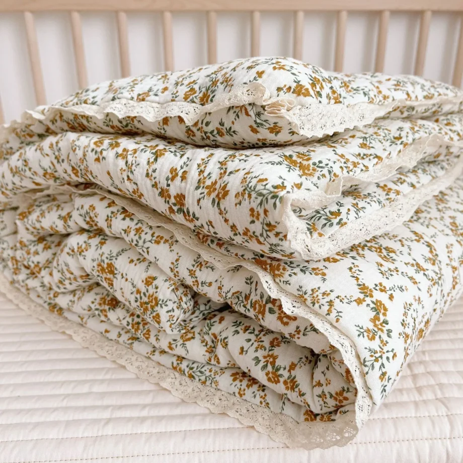 Baby Crib Quilt Cotton Blanket With Lace Ruffled Baby Quilt Baby Comforter Duvet for Newborn Children