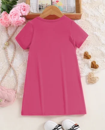 Girls Summer Thin Fashion Casual Dress Love Leopard Print Short Sleeve Round Neck Knitted Skirt Children's Minimalist Clothing
