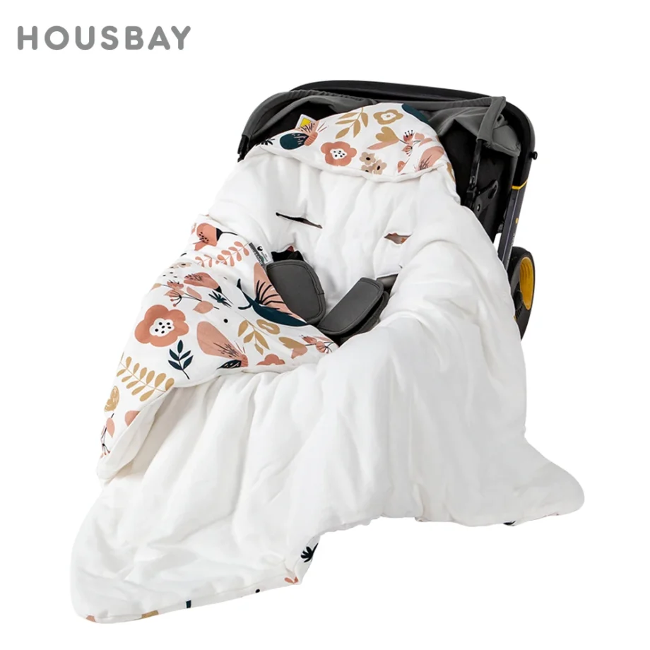 0-3 Months Newborn Baby Blanket In Infant Car Seat Soft Cotton Swaddle Wrap With Windproof Hooded Warm For Outside Travel