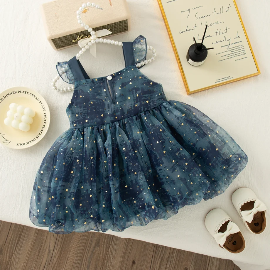 Summer Toddler Girl Princess Dress Pink Bow Sequin Suspender Gauze Dress Elegant Girl Wedding Party Costume
