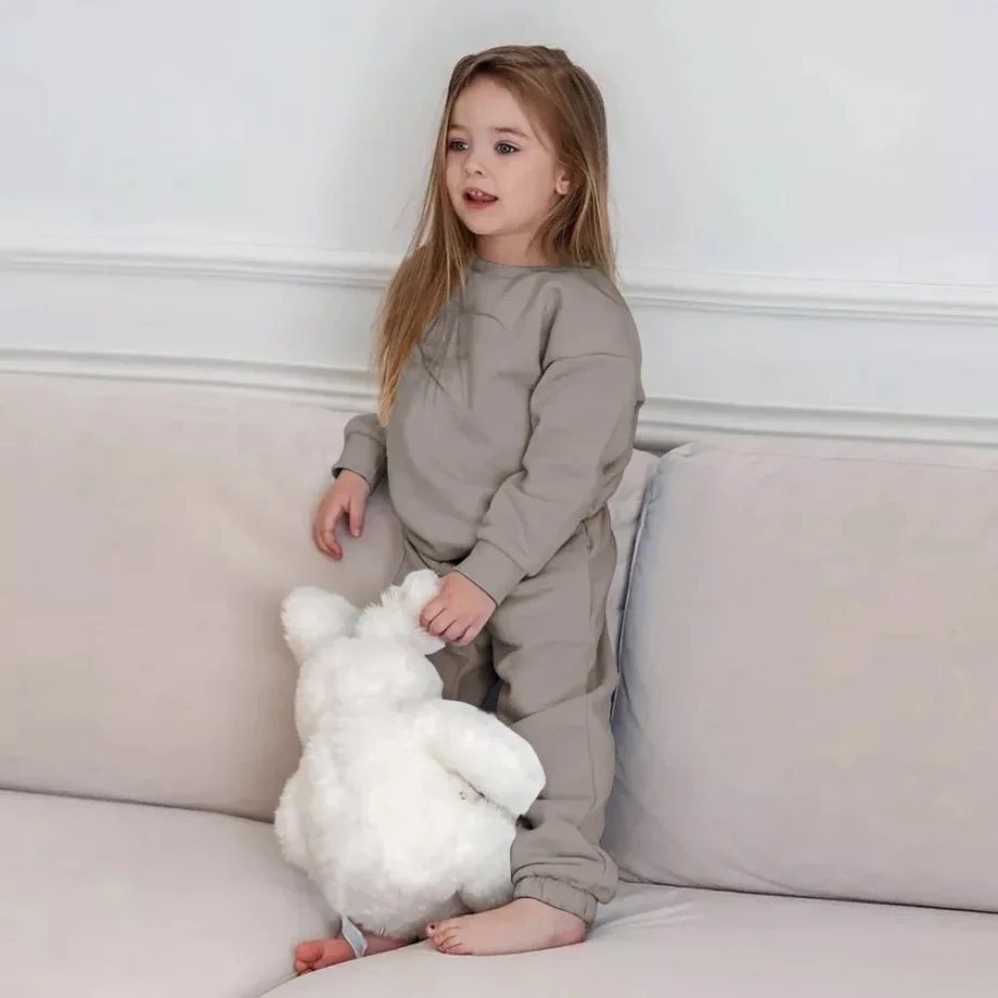 2025 Kid Boys Clothing Tracksuit 2 Pieces Set Warm Fleece Plain Top Sweatshirt+Pants Loungewear Suit Children Girl Clothes 1-13T