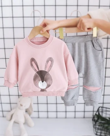 Autumn Baby Girl Clothes Set Infant Tracksuit Children Long Sleeve Top and Sport Pant Suit Cartoon Rabbit Outfits Loungewear