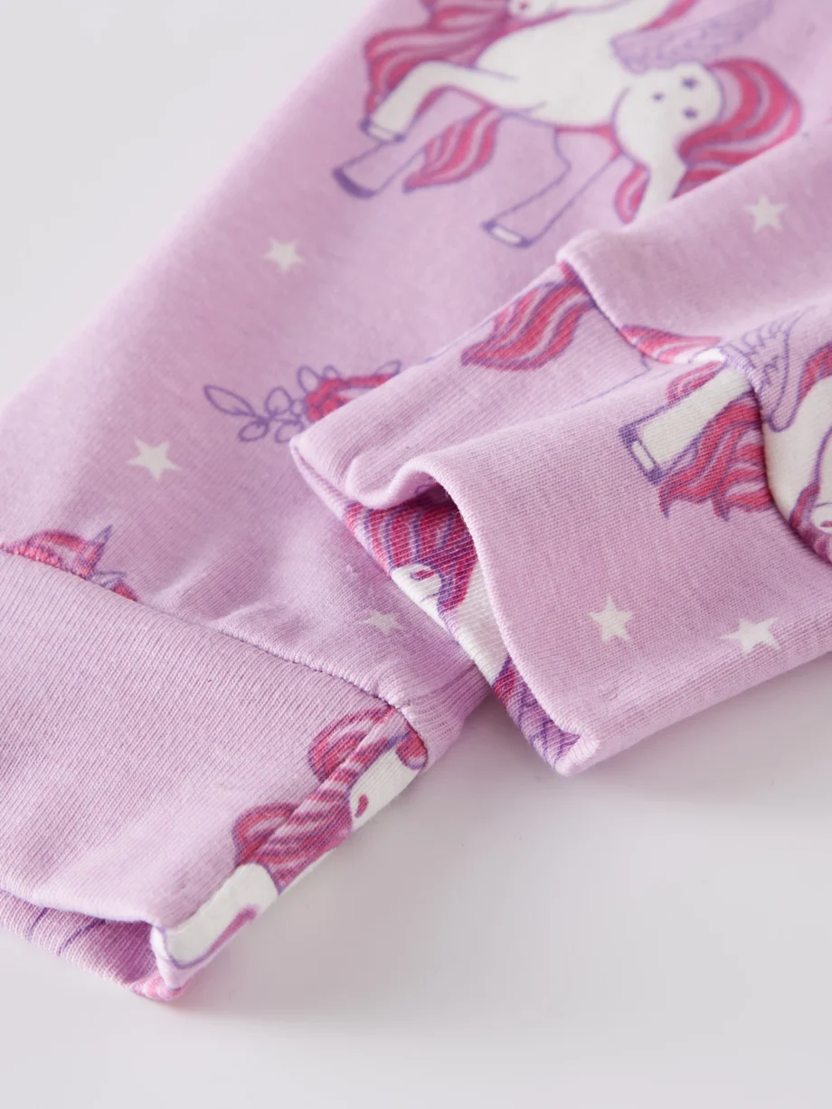 Unicorn Pajamas Set for Girls 2-8Y 100Cotton Long Sleeve Sleepwear Pink Kids Loungewear All-Season Air Conditioning Home Clothes