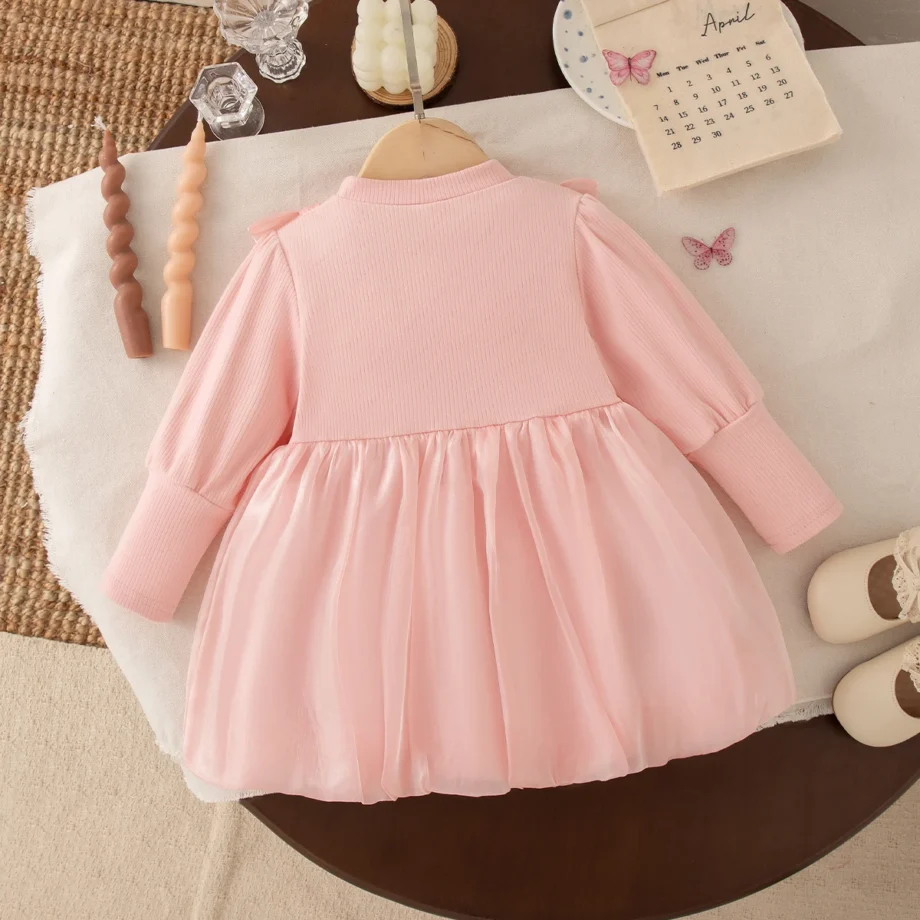 Baby Girl Dress Spring/Fall Bow-Tie Tulle Long-Sleeve Dress Adorable Princess Baby Dress