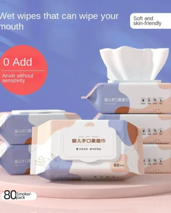 80Pcs Household Wash Face Wet Tissue Wipes Baby Hand Mouth Wipes for Mother Baby Skin Cleaning & Care Individual Body Wet Wipes