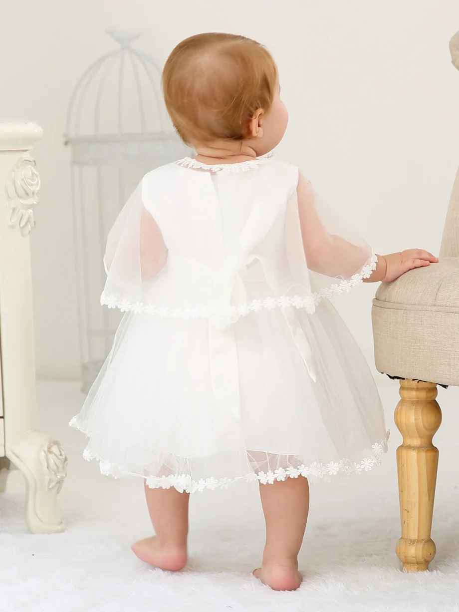 Sleeveless Hood Cloak Soft Satin Floral Embroidered Lace Wedding Party Princess Baby Dress Set