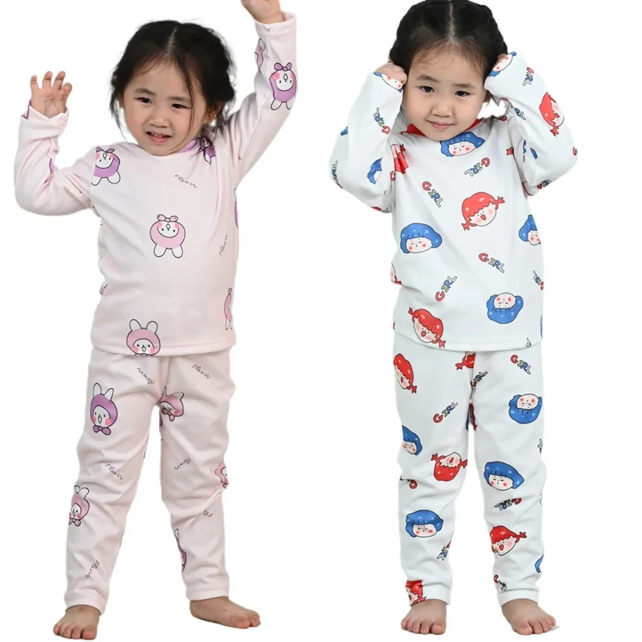 Children Cotton Pajamas Suit Kids Cartoon Sleepwear Autumn Long Sleeve Top+Trousers 2Pcs Boys Girls Velvet Pyjama Loungewear Set