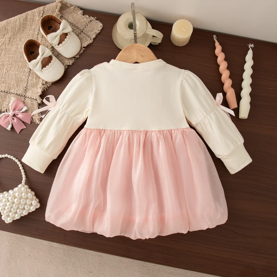 0-2 Years Baby Girl Pink Dress Autumn New Bow Knit Long Sleeve Girl Princess Dress Girl Wedding Party Dress