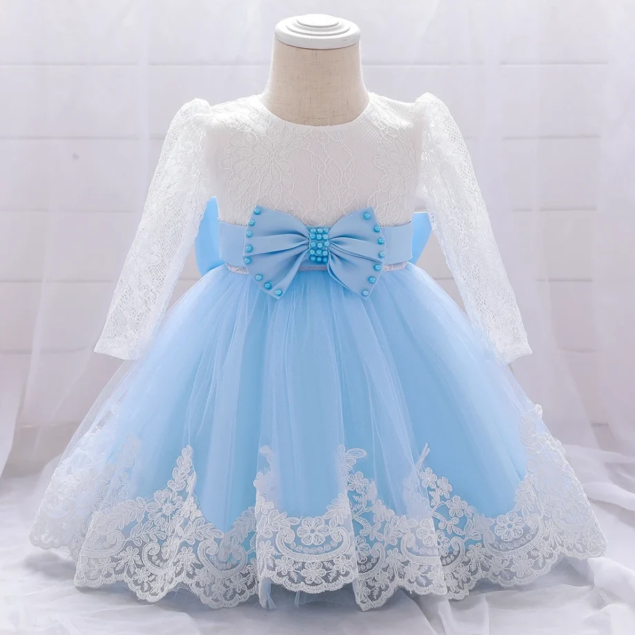 Baby Girls Lace Embroidery Birthday Party Dress Kids Big Bow Fluffy Costumes Infant Holiday Baptism Princess Gown Toddler Wear