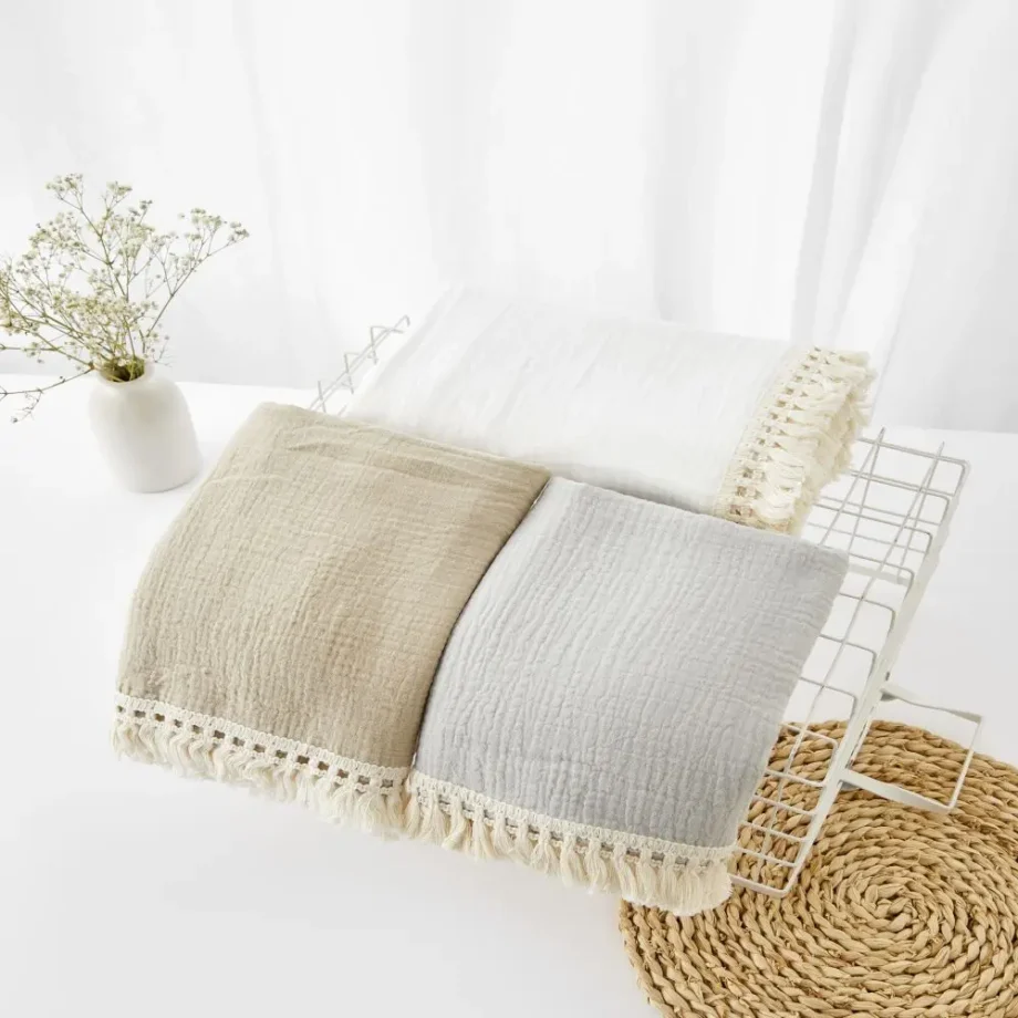 Cotton Muslin Swaddle Blankets for Newborn Baby Tassel Receiving Blanket New Born Swaddle Wrap Infant Sleeping Quilt Bed Cover