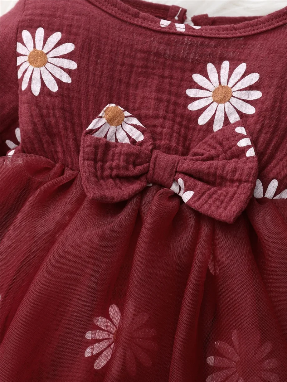 Baby girl Spring Autumn Princess Dress Daisy Print Chiffon Festival Party Dress and Headband for 0-18 Months Cute Baby girls